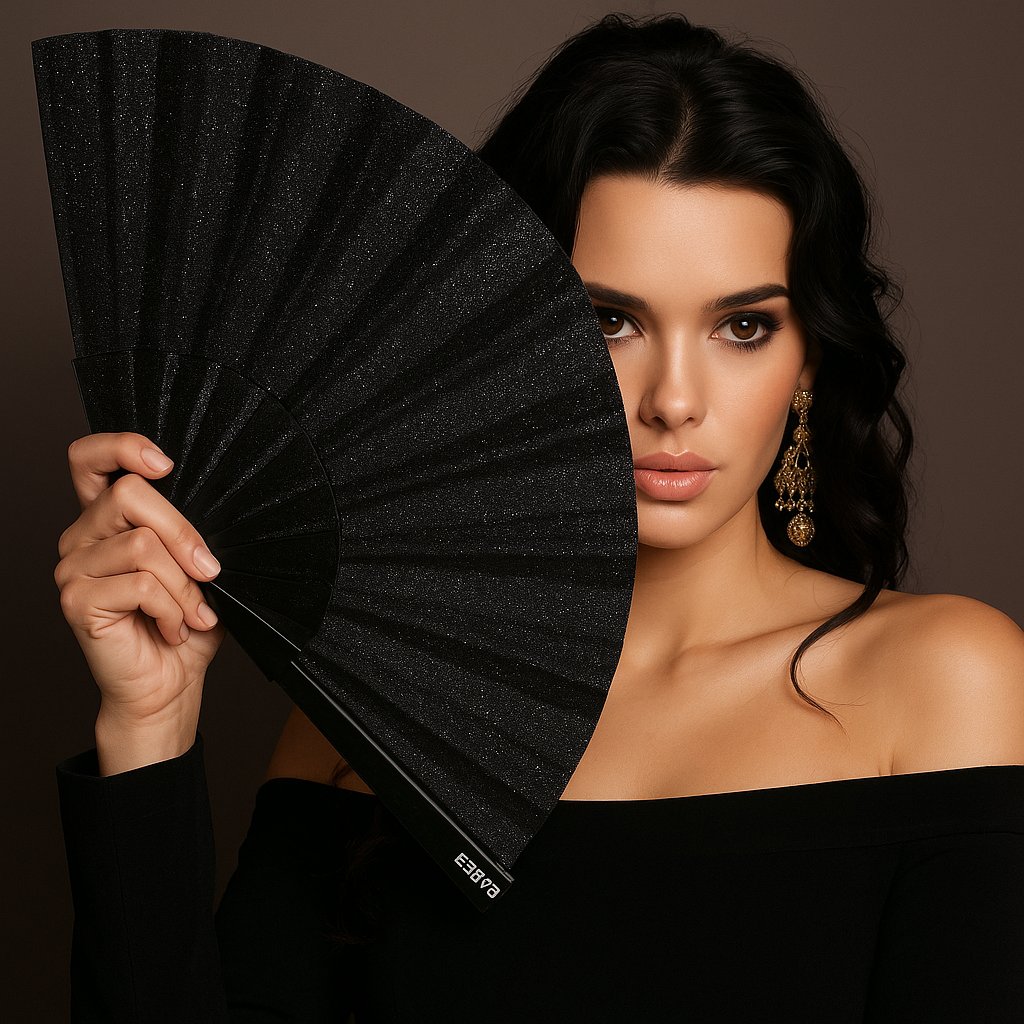 ABANICO GLITER NEGRO